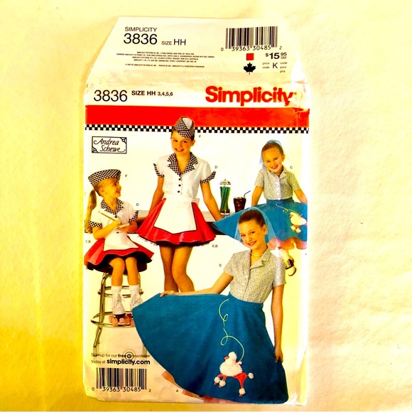 Simplicity 3836 Child’s Poodle Skirt Costume Uncut Sewing Pattern (3,4,5,6) - Picture 2 of 11